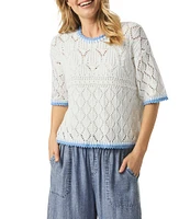 Splendid Keke Crochet Knit Crew Neck Short Sleeve Top