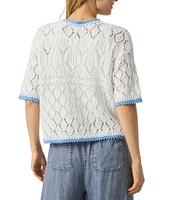 Splendid Keke Crochet Knit Crew Neck Short Sleeve Top