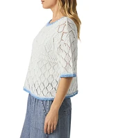 Splendid Keke Crochet Knit Crew Neck Short Sleeve Top