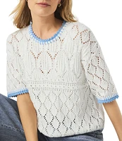 Splendid Keke Crochet Knit Crew Neck Short Sleeve Top