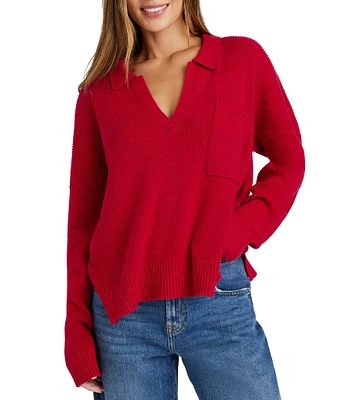 Splendid Kristen Knit Collared V-Neck Long Sleeve Polo Sweater