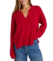 Splendid Kristen Knit Collared V-Neck Long Sleeve Polo Sweater