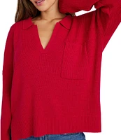 Splendid Kristen Knit Collared V-Neck Long Sleeve Polo Sweater