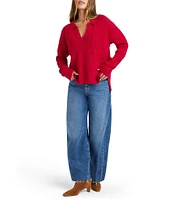 Splendid Kristen Knit Collared V-Neck Long Sleeve Polo Sweater