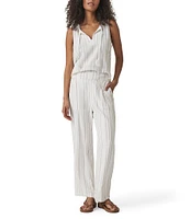 Splendid Layla Knit Linen Blend Striped Mid Rise Lounge Full Length Pants