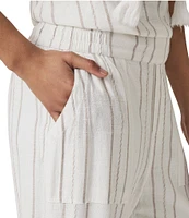 Splendid Layla Knit Linen Blend Striped Mid Rise Lounge Full Length Pants