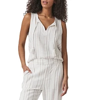 Splendid Layla Knit Stripe Print Linen Blend Split V-Neck Sleeveless Coordinating Tank Top