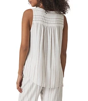 Splendid Layla Knit Stripe Print Linen Blend Split V-Neck Sleeveless Coordinating Tank Top