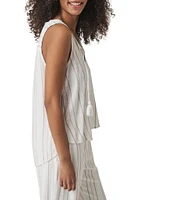 Splendid Layla Knit Stripe Print Linen Blend Split V-Neck Sleeveless Coordinating Tank Top