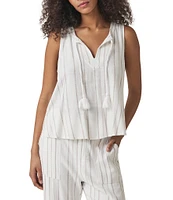 Splendid Layla Knit Stripe Print Linen Blend Split V-Neck Sleeveless Coordinating Tank Top