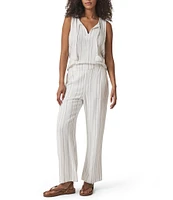 Splendid Layla Knit Stripe Print Linen Blend Split V-Neck Sleeveless Coordinating Tank Top