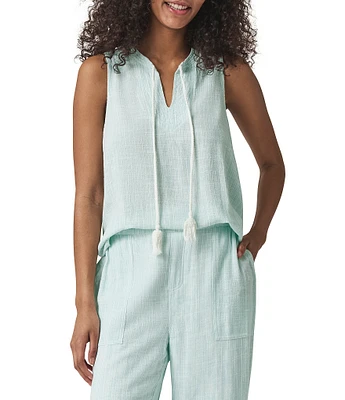Splendid Layla Knit Stripe Print Split V-Neck Sleeveless Coordinating Top