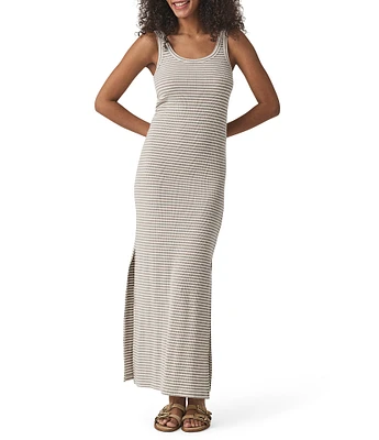 Splendid Lina Knit Stripe Print Scoop Neck Sleeveless Bodycon Maxi Dress