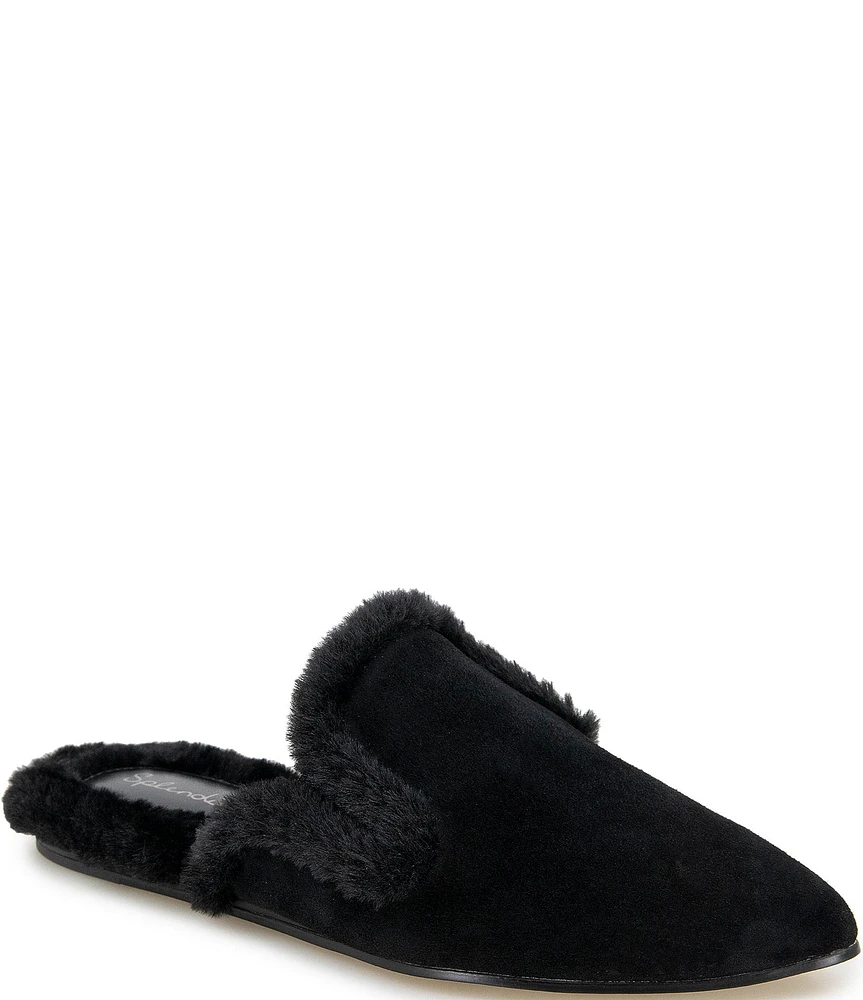 Splendid Liza Suede Faux Shearling Trimmed Mules