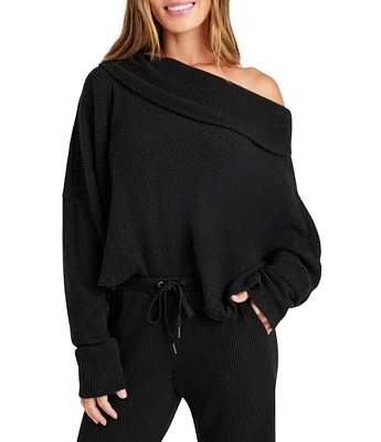 Splendid London Waffle Knit Off-The-Shoulder Long Sleeve Top