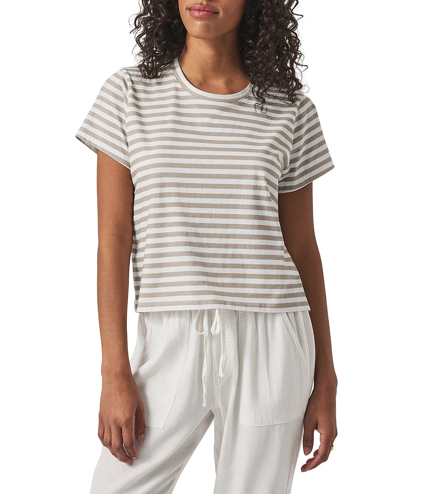 Splendid Louisa Knit Stripe Print Crew Neck Short Sleeve Shirt