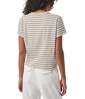 Splendid Louisa Knit Stripe Print Crew Neck Short Sleeve Shirt