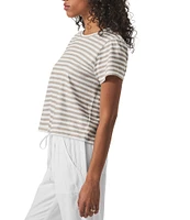 Splendid Louisa Knit Stripe Print Crew Neck Short Sleeve Shirt