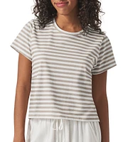 Splendid Louisa Knit Stripe Print Crew Neck Short Sleeve Shirt