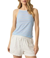 Splendid Marina Knit Stripe Print Crew Neck Sleeveless Tank