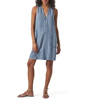 Splendid Mary Ann Linen Blend V-Neck Sleeveless Shift Dress