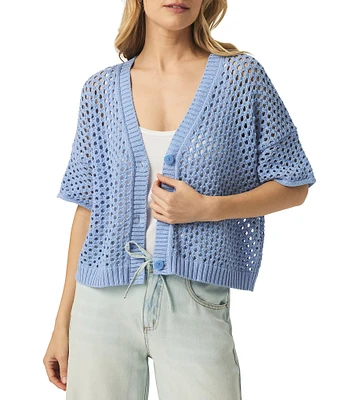 Splendid Nova Pointelle Knit V-Neck Short Sleeve Cardigan