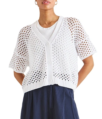 Splendid Nova Pointelle Knit V-Neck Short Sleeve Cardigan
