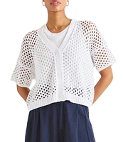 Splendid Nova Pointelle Knit V-Neck Short Sleeve Cardigan