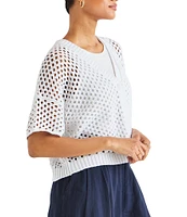 Splendid Nova Pointelle Knit V-Neck Short Sleeve Cardigan