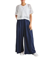 Splendid Nova Pointelle Knit V-Neck Short Sleeve Cardigan