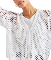 Splendid Nova Pointelle Knit V-Neck Short Sleeve Cardigan