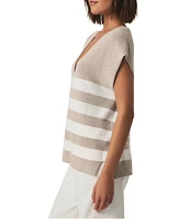 Splendid Octavia Knit Chest Stripe V-Neck Dropped Short Sleeve Box Top Sweater