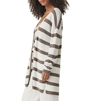 Splendid Octavia Knit Stripe Print Shaw Collar Long Sleeve Cardigan