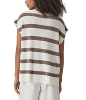 Splendid Octavia Woven Stripe Print V-Neck Short Sleeve Shirt
