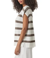 Splendid Octavia Woven Stripe Print V-Neck Short Sleeve Shirt