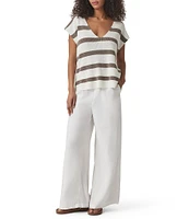 Splendid Octavia Woven Stripe Print V-Neck Short Sleeve Shirt