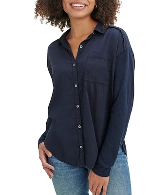 Splendid Paige Point Collar Button Front Long Sleeve Shirt