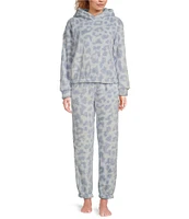 Splendid Plush Abstract Animal Print Long Sleeve Hoodie & Jogger Pajama Set