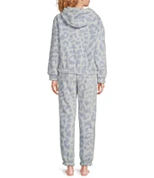 Splendid Plush Abstract Animal Print Long Sleeve Hoodie & Jogger Pajama Set