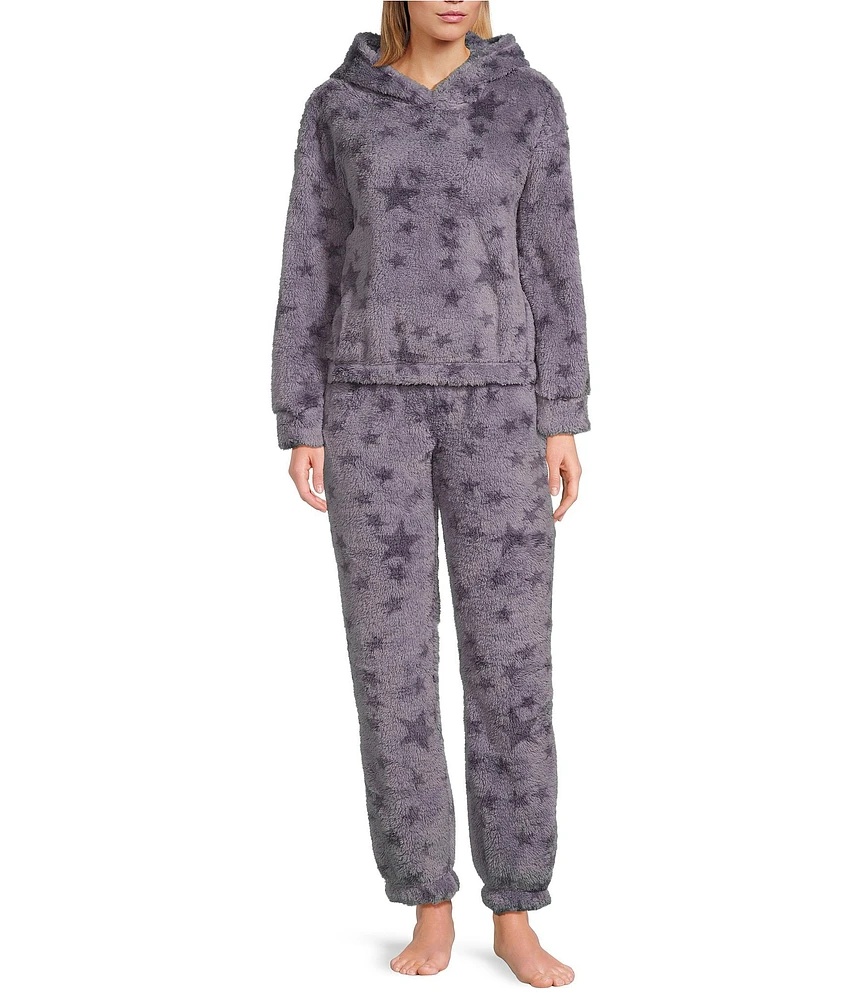 Splendid Plush Star Toss Print Long Sleeve Hoodie & Jogger Pajama Set