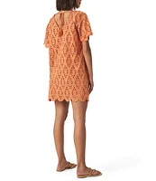 Splendid Sandro Eyelet V-Neck Short Sleeve A-Line Mini Dress