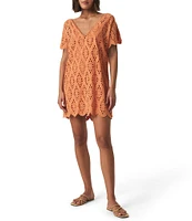 Splendid Sandro Eyelet V-Neck Short Sleeve A-Line Mini Dress