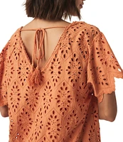 Splendid Sandro Eyelet V-Neck Short Sleeve A-Line Mini Dress