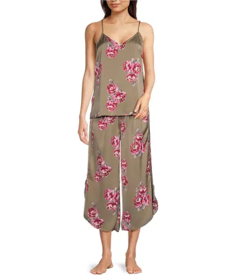 Splendid Satin Floral Cami & Cropped Pant Pajama Set