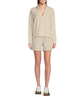 Splendid Scuba Knit V-Neck Long Sleeve Polo Sweatshirt