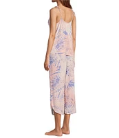 Splendid Sleeveless Scoop Neck Cami & Cropped Pant Woven Animal Palm Print Pajama Set