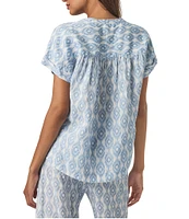 Splendid St. Tropez Woven Ikat Print V-Neck Short Sleeve Coordinating Top
