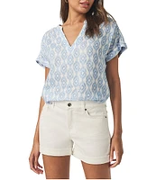 Splendid St. Tropez Woven Ikat Print V-Neck Short Sleeve Coordinating Top