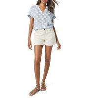 Splendid St. Tropez Woven Ikat Print V-Neck Short Sleeve Coordinating Top