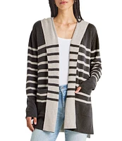 Splendid Syd Cashmere Blend Stripe Shawl Collar Long Sleeve Open Front Hooded Cardigan